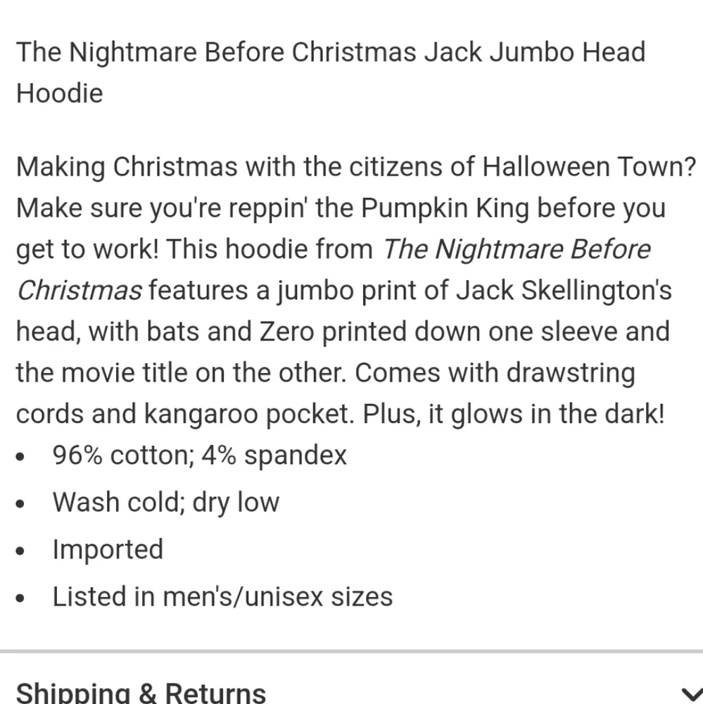 Tim Burton's The Nightmare Before Christmas hoodie Lg. Jack sleeve detail UNISEX - Picture 7 of 8